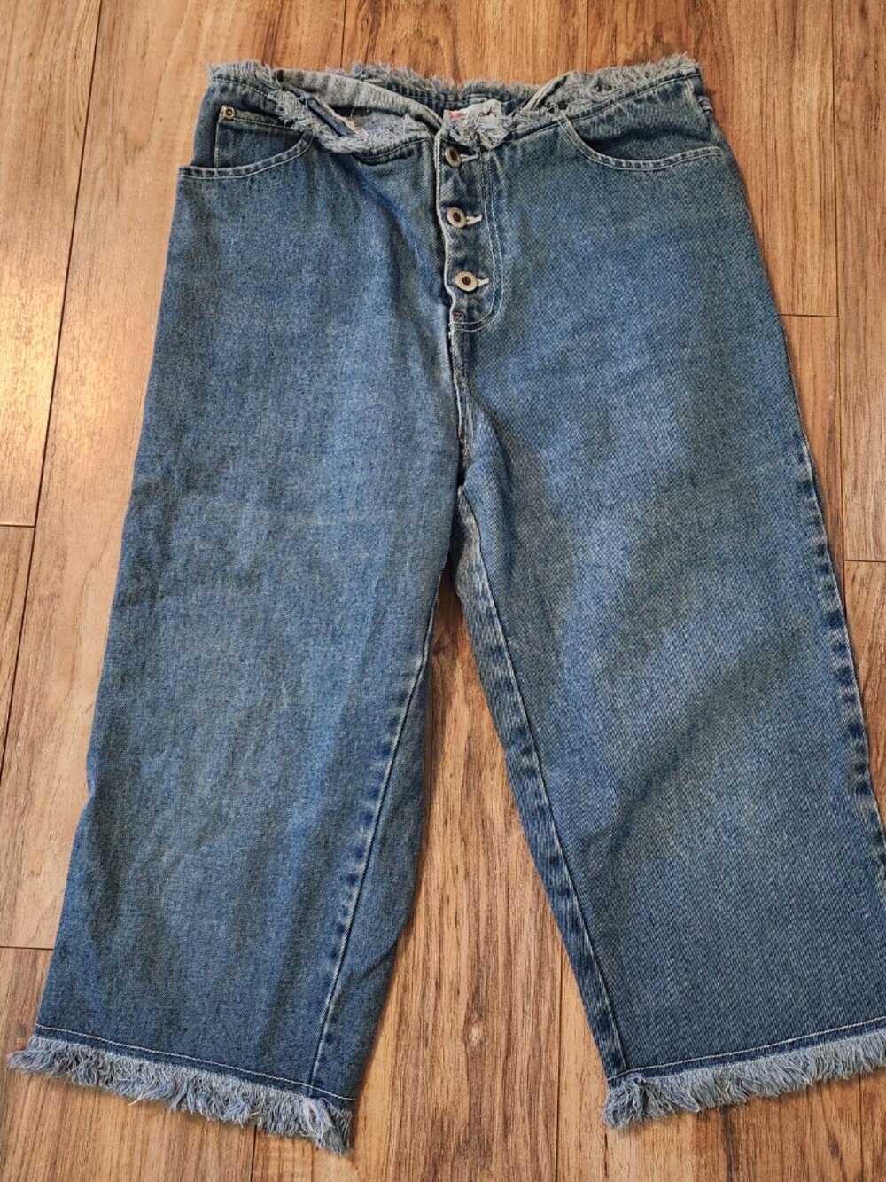 Ultra Pink Women's 12 Button Fly Fringe High Rise Jeans Denim Crop Wide Pants